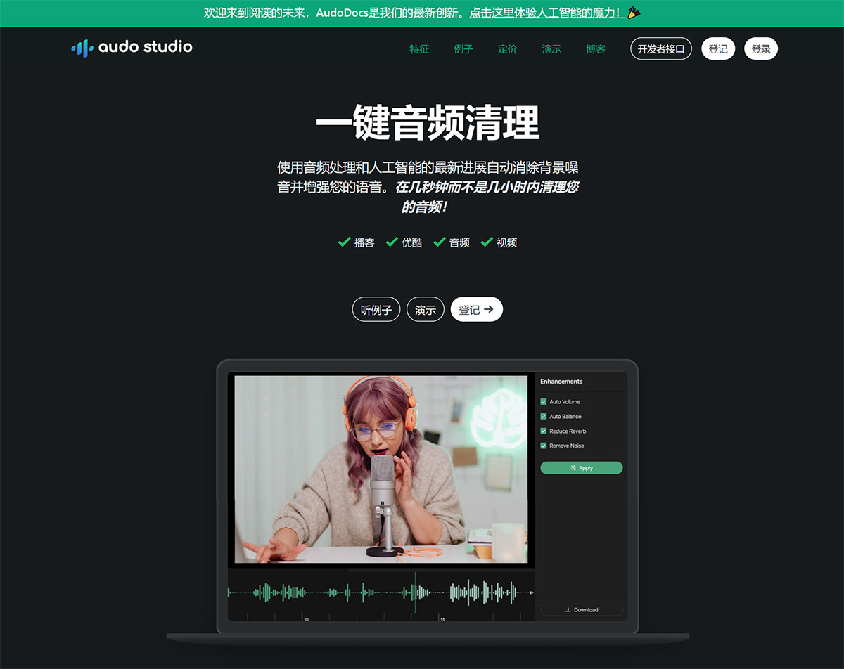 Audo.Ai(图1) 奥多工作室--一键音频清理---audo.jpg
