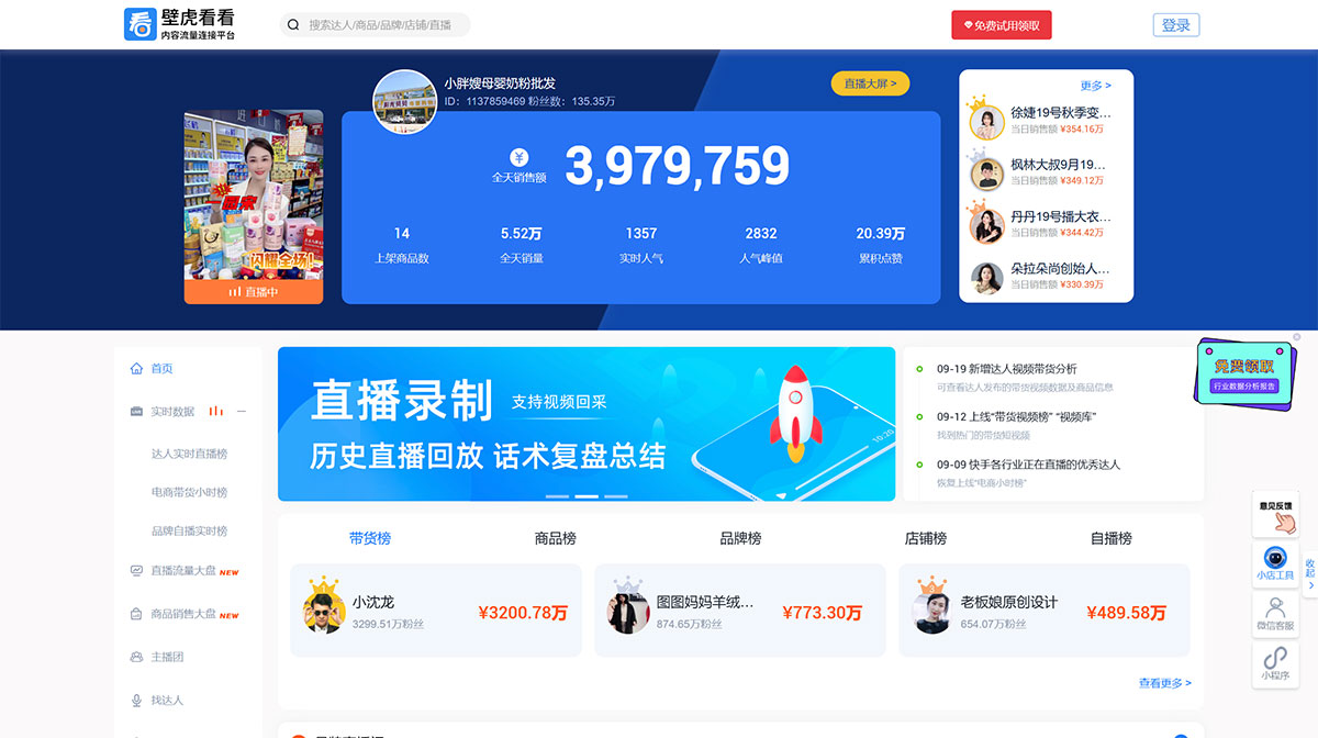 壁⻁看看-抖音达人排行(图1) Fir壁虎看看官网---专业的直播电商工具与数据服务平台---www.bihukankan.jpg