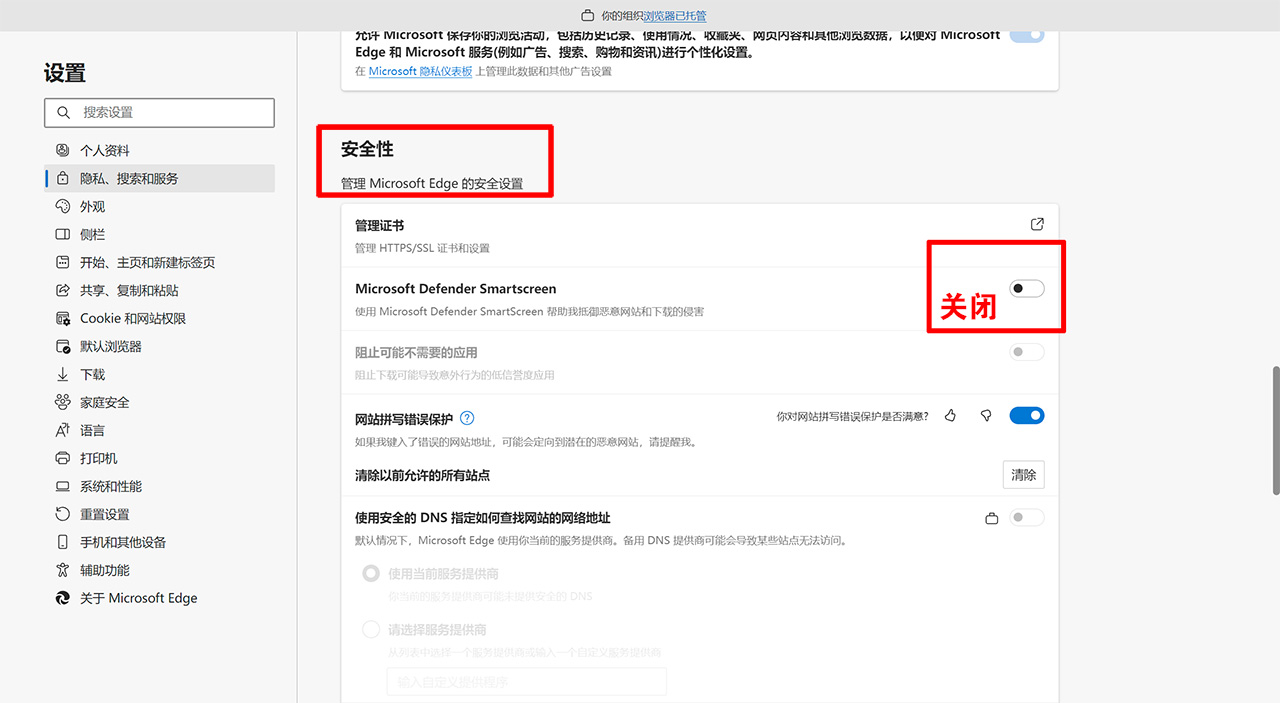Edge浏览器“此网站已被人举报不安全”提示解决办法(图3) 设置---settings.jpg