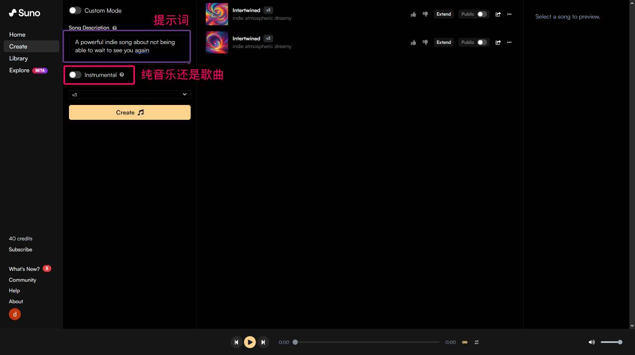 Suno Ai如何使用?(图1) Suno - 普通模式