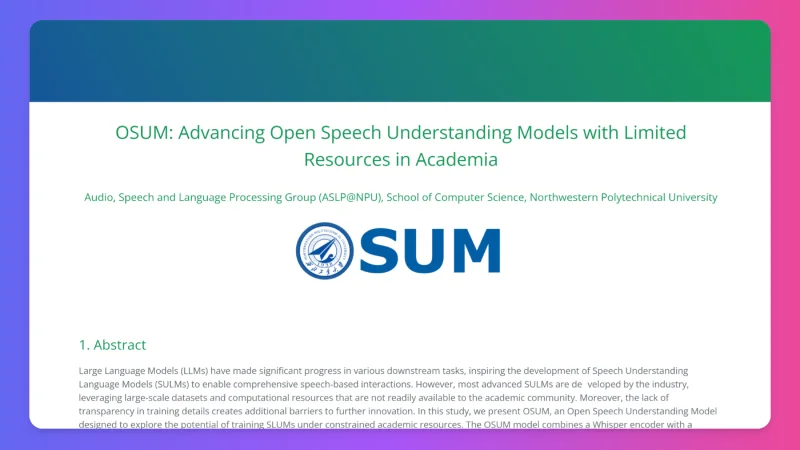 OSUM:西北工业大学开源的一个语音模型,可支持多种语音处理任务
