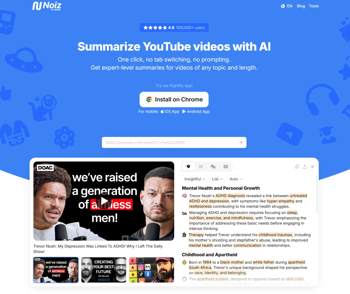 Noiz.io:AI驱动的YouTube油管视频摘要工具 Noiz.io:AI驱动的YouTube油管视频摘要工具.webp