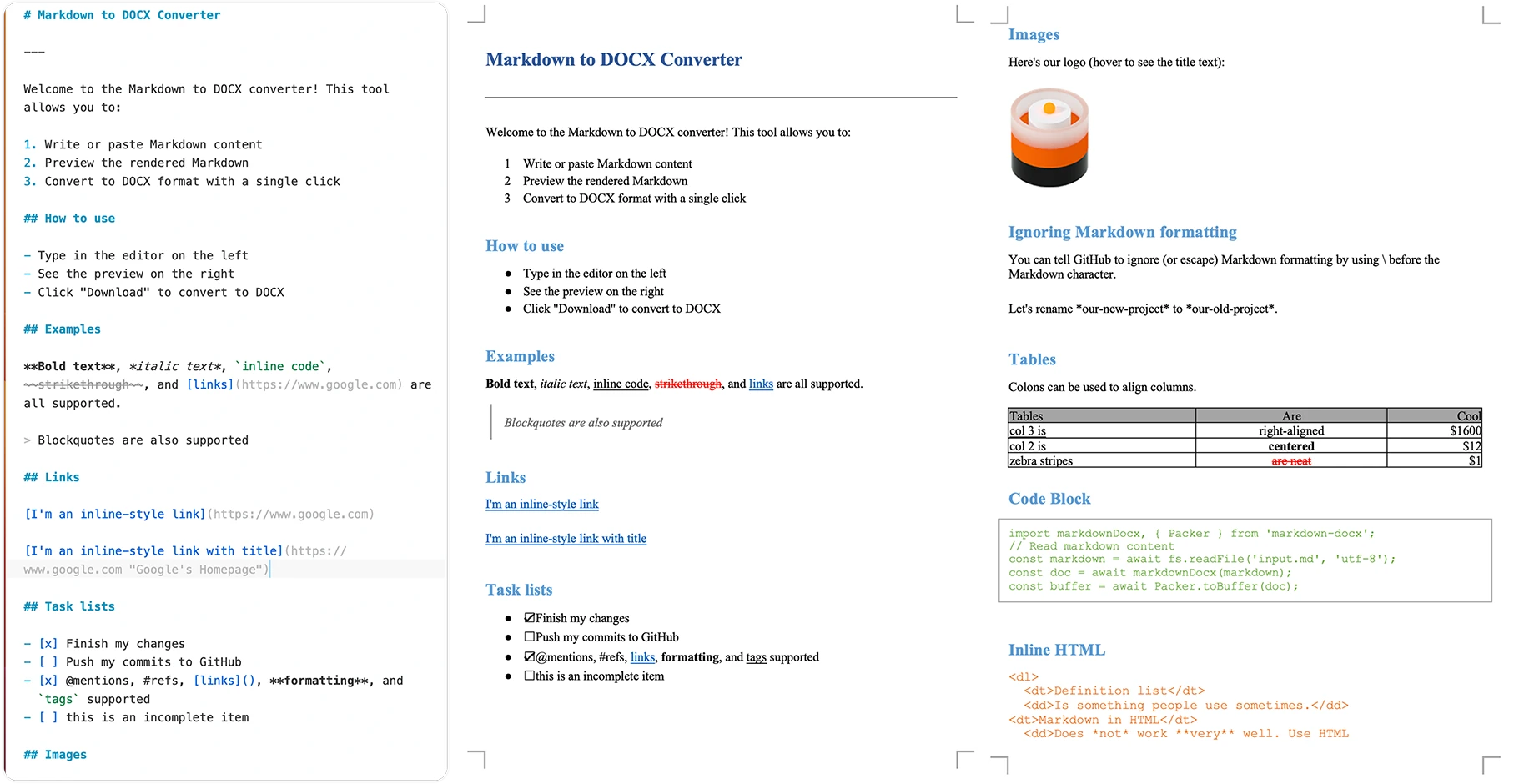 Markdown-Docx：可将Markdown文件转换为DOCX格式并下载.webp