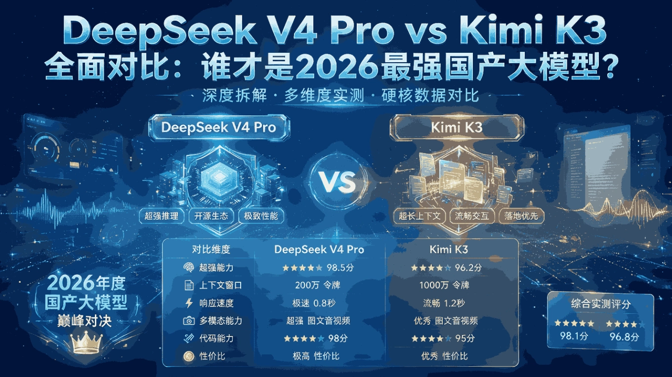 DeepSeek V4 Pro vs Kimi K3全面对比：谁才是2026最强国产大模型？